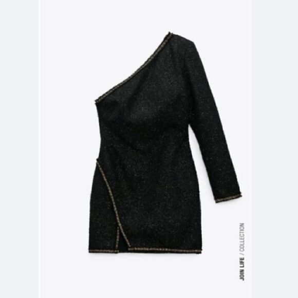 NWT! Zara black one shoulder dress. Size small - Picture 1 of 16